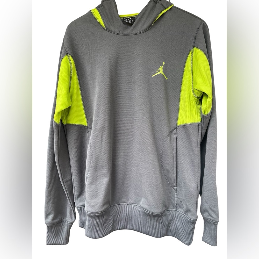 Nike Air Jordan men’s size Medium Gray and Green Performance Hoodie Logo
